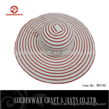 2015 neue Art und Weisesommerarten große Rand-Disketten-Dame-Strohhüte rote und weiße Streifenfrauen-Strandsonnen-Strohhüte